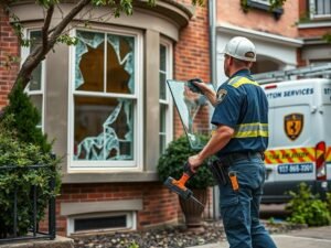 Emergency window glass technician responding to a broken window in Georgetown, DC