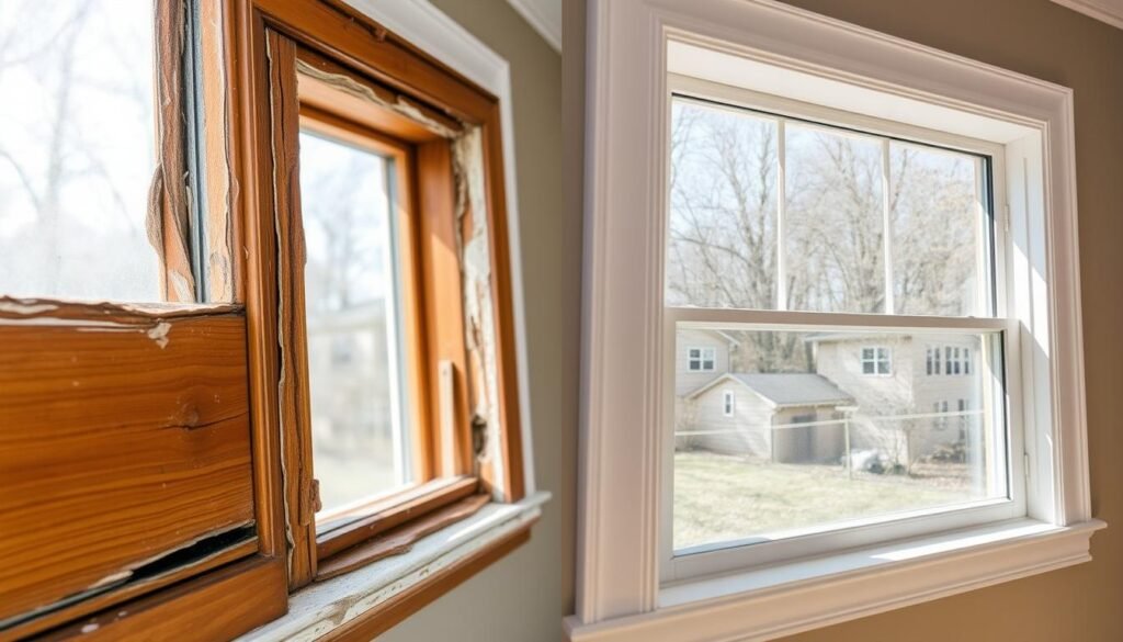 Comparison of damaged window frame versus healthy frame for glass replacement Comparison of damaged window frame versus healthy frame for glass replacement