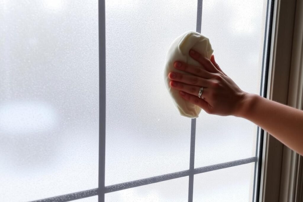 Window with visible condensation between panes that cannot be wiped away