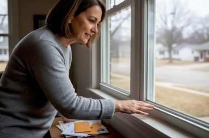 Homeowner inspecting window seal for drafts